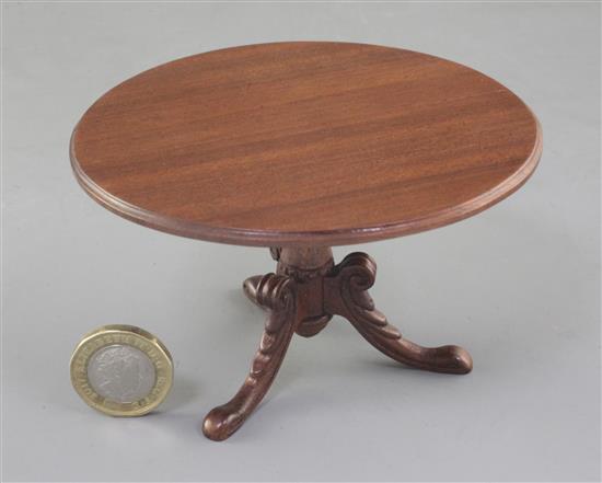 Denis Hillman. A Regency style mahogany miniature circular tilt top breakfast table, top 4in. diameter